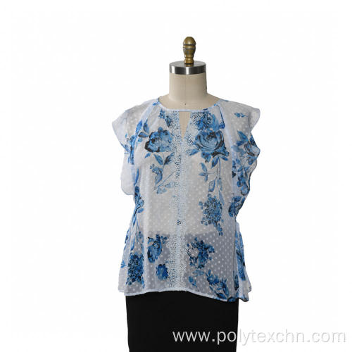 Ladies Blouse Print Clip Dot Chiffon